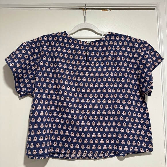Womens S/M Cotton Boxy Lightweight blue/ red Repeat Oval Abstract Pattern Blouse - Picture 8 of 15